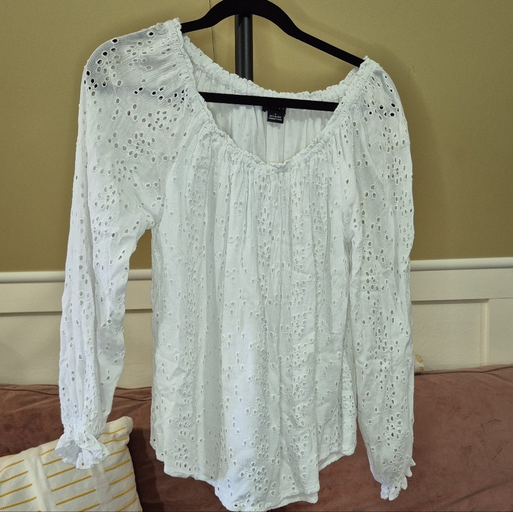 Sanctuary White Eyelet Long Sleeve Blouse